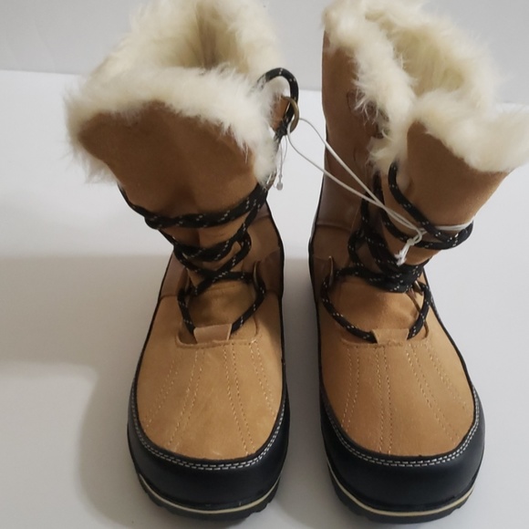 NEW Fur Boots Lace Up Winter Tan Booties Sz 9 - Picture 5 of 7